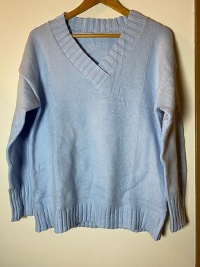 Light Blue V-Neck Women's Sweater